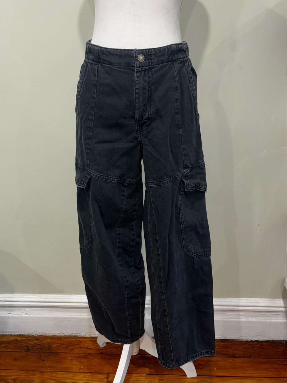 Free People Wide-Leg Cargo Pants in Black